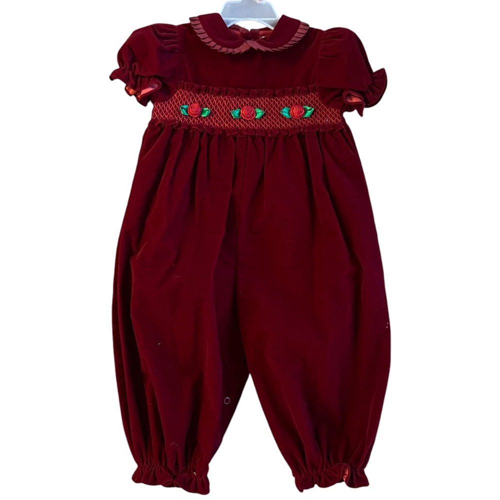 Vintage Baby Togs Smocked Jumpsuit
Romper Bubble Leg Collar Velour Girls 24M